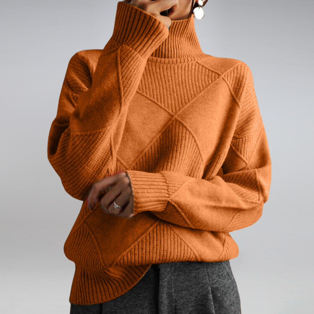 Orange diamond knit roll neck jumper