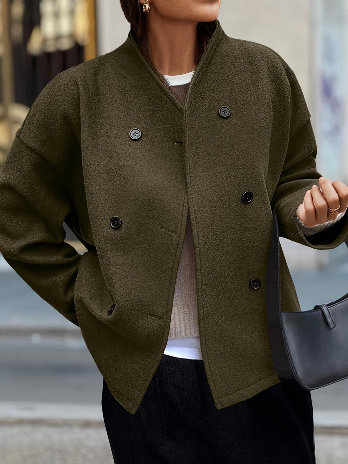 Double-breasted stand-collar pea coat