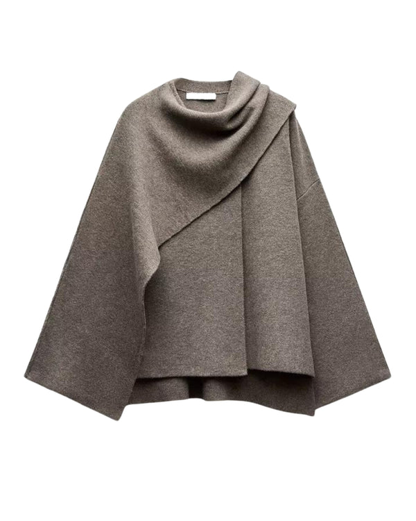 Draped cowl neck poncho