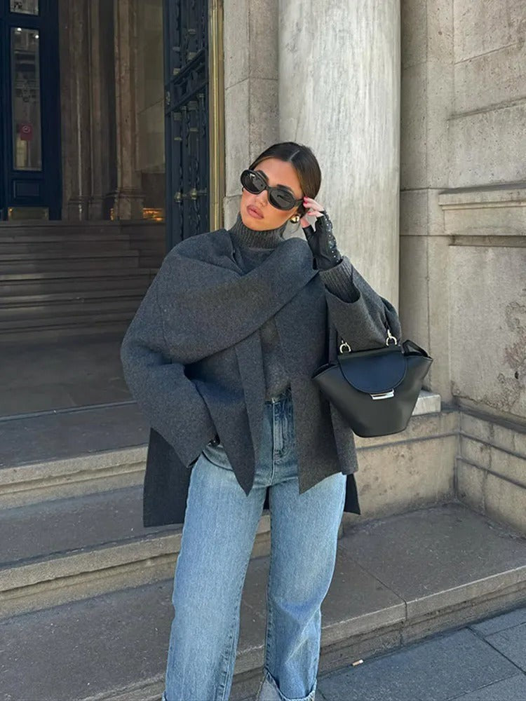Draped cowl neck poncho