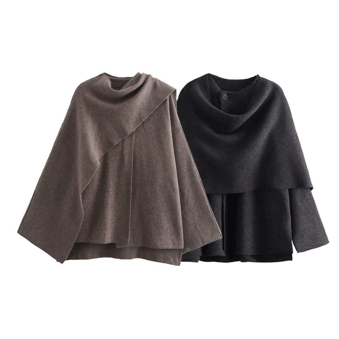 Draped cowl neck poncho