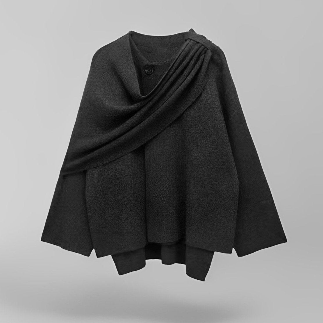 Black draped cowl neck poncho