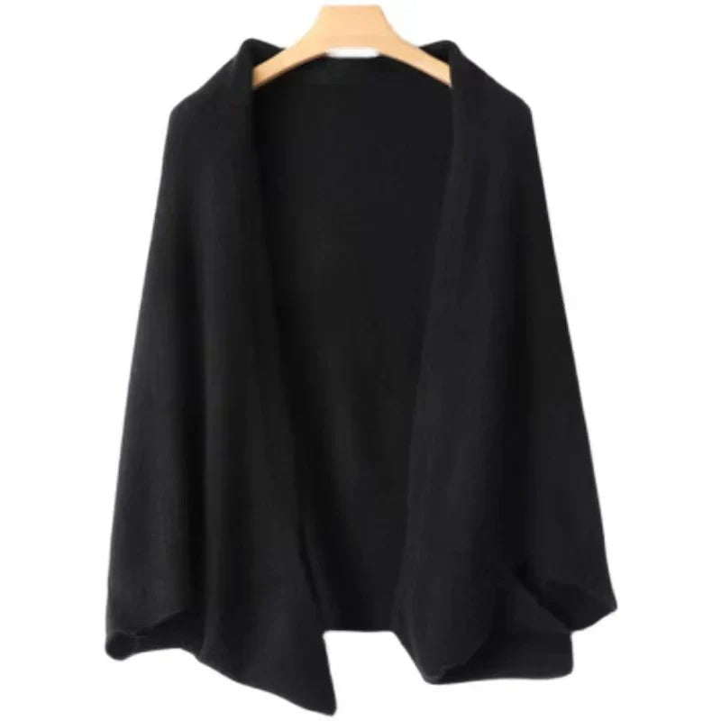 Black draped open-front cardigan