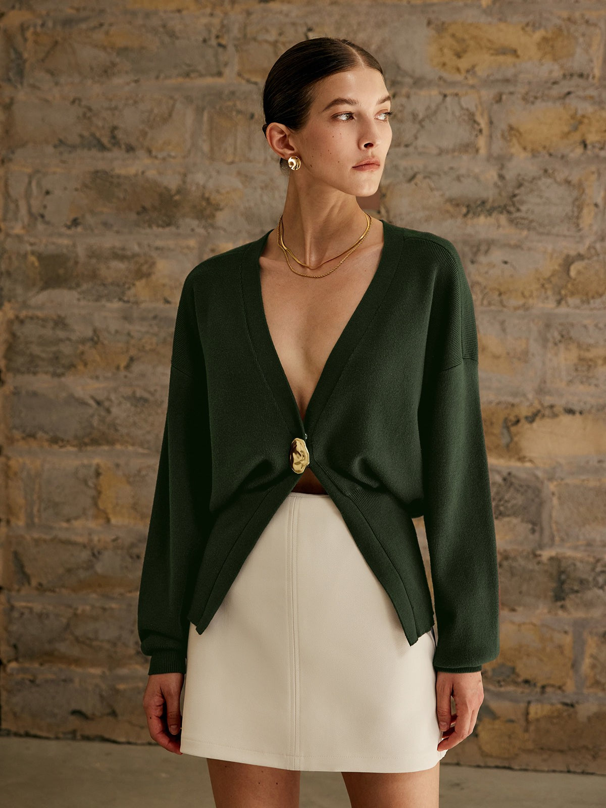 Draped single-button cardigan