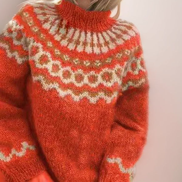 Orange fair isle high neck jumper