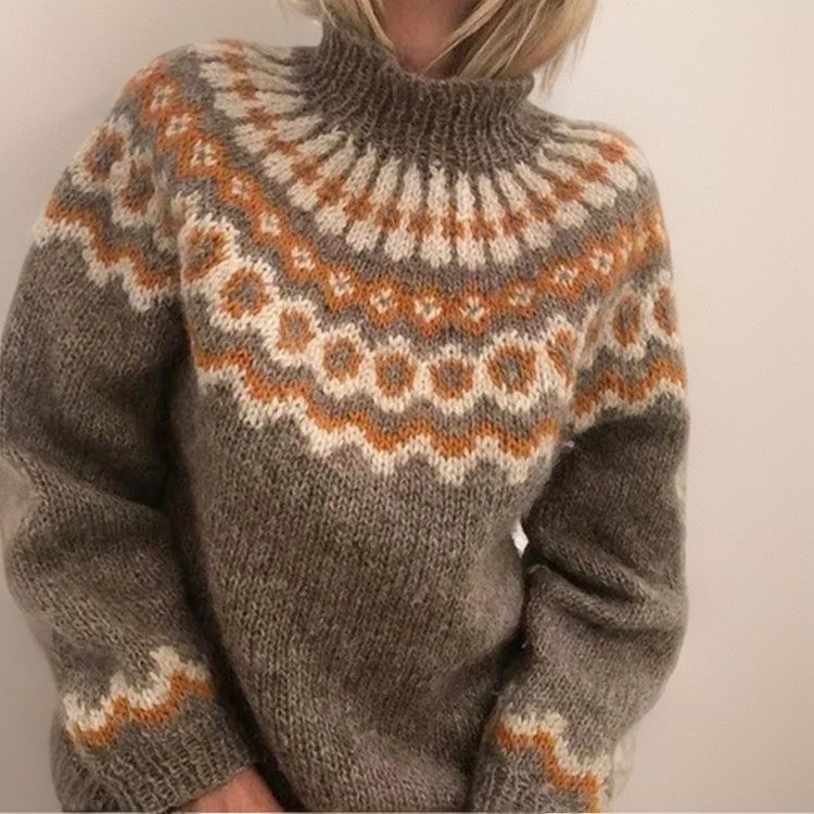Khaki fair isle high neck jumper