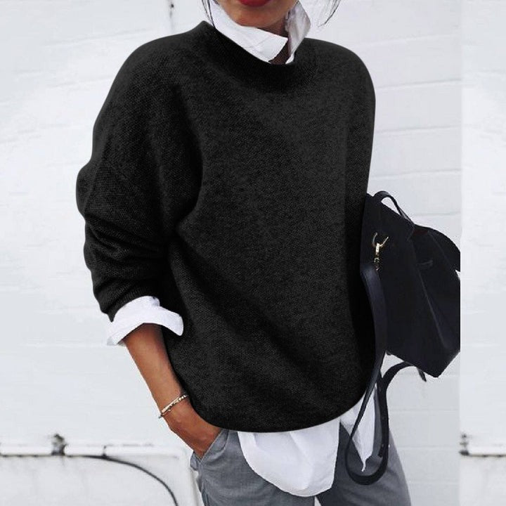 Black fine knit crew neck jumper
