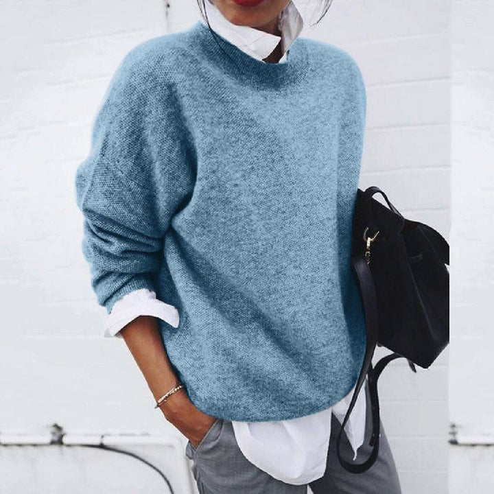 Blue fine knit crew neck jumper