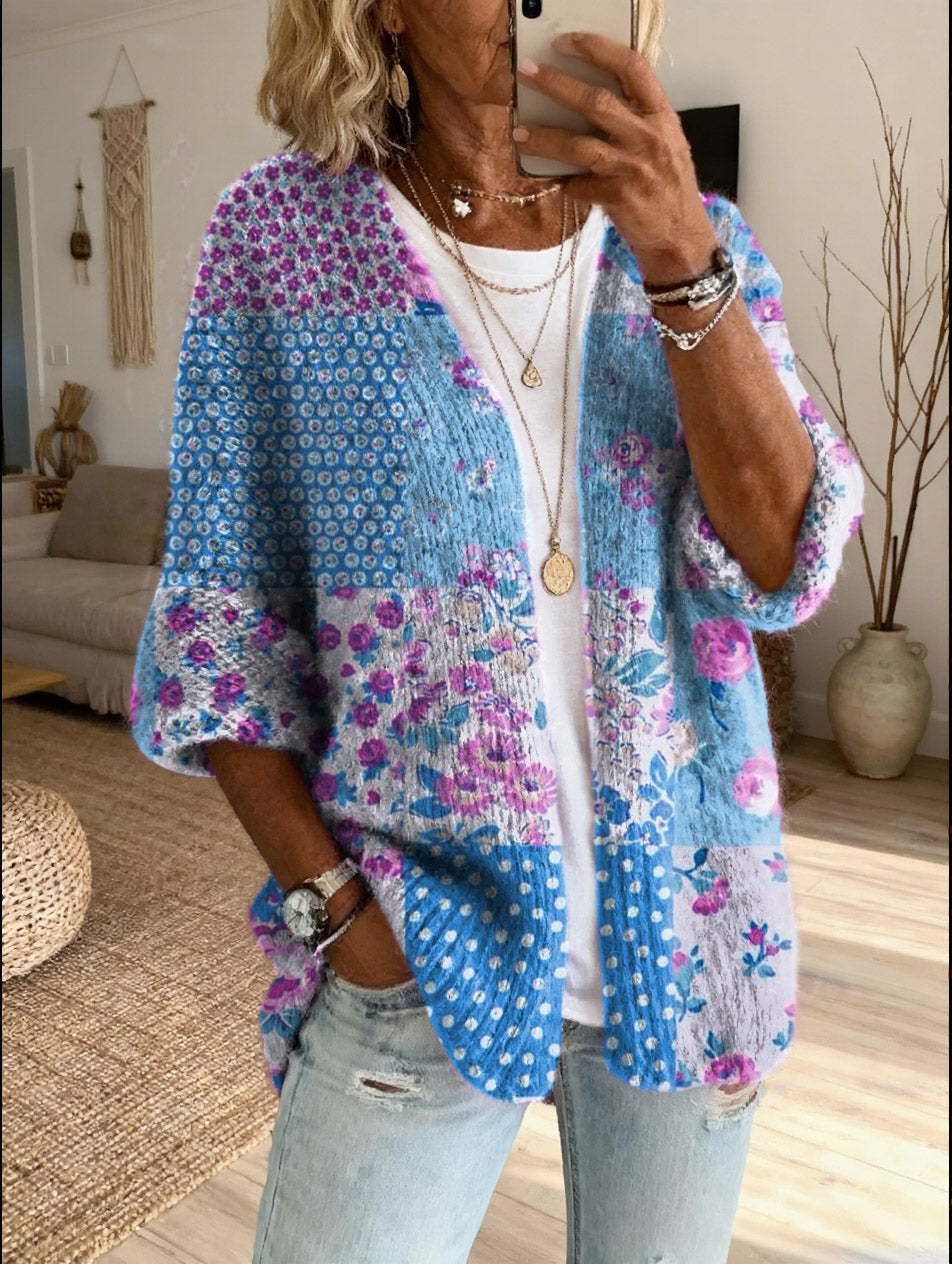 Navy Blue floral patchwork boho cardigan