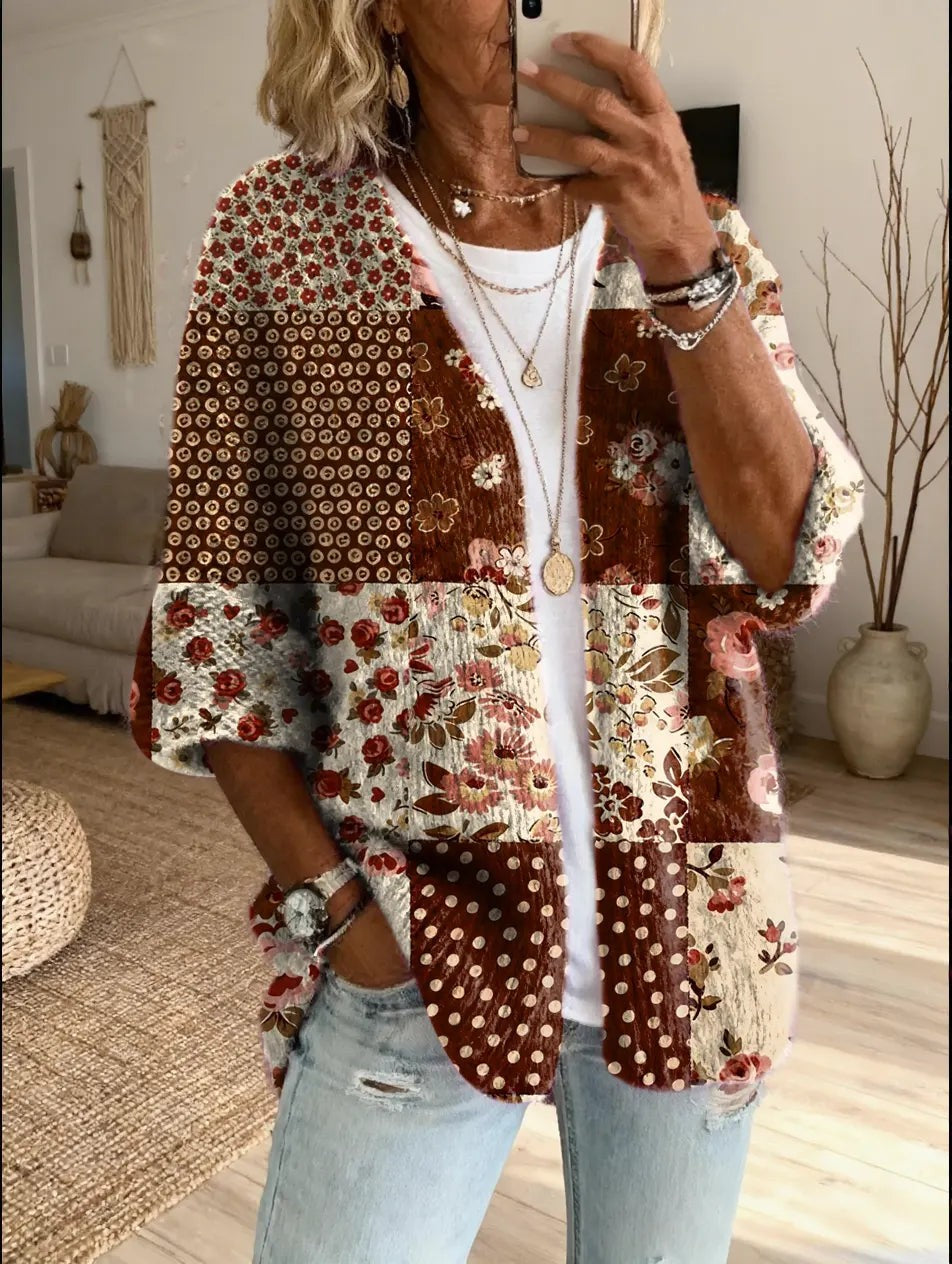 Dark Brown floral patchwork boho cardigan