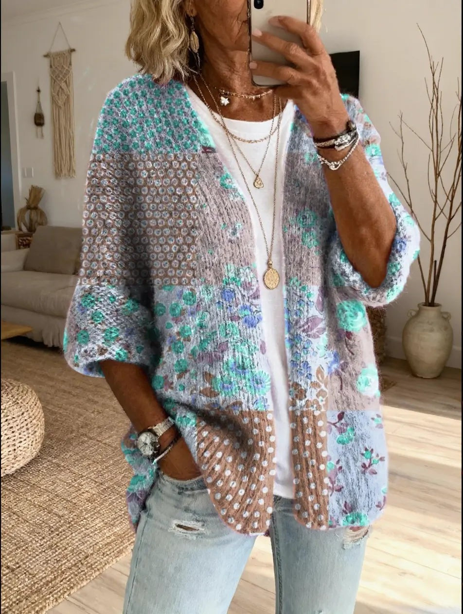 Brown floral patchwork boho cardigan
