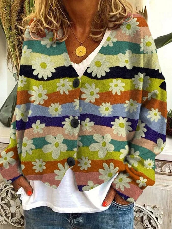 Light Green floral stripe knit cardigan