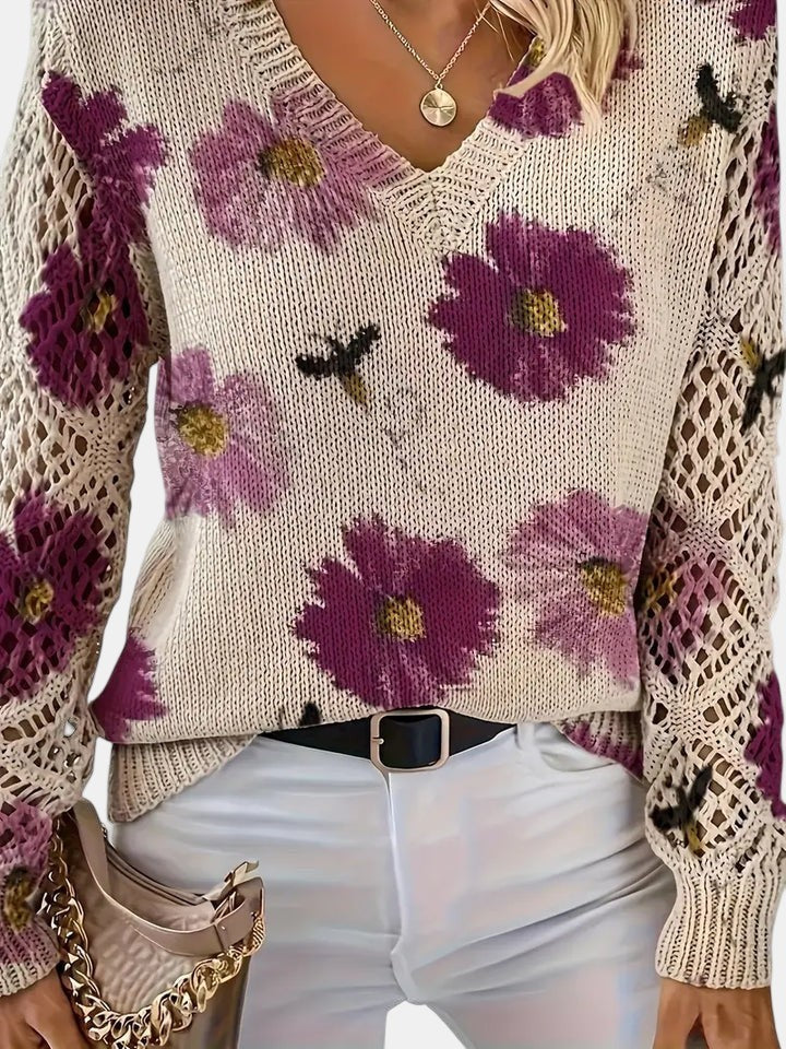 Floral v-neck jumper