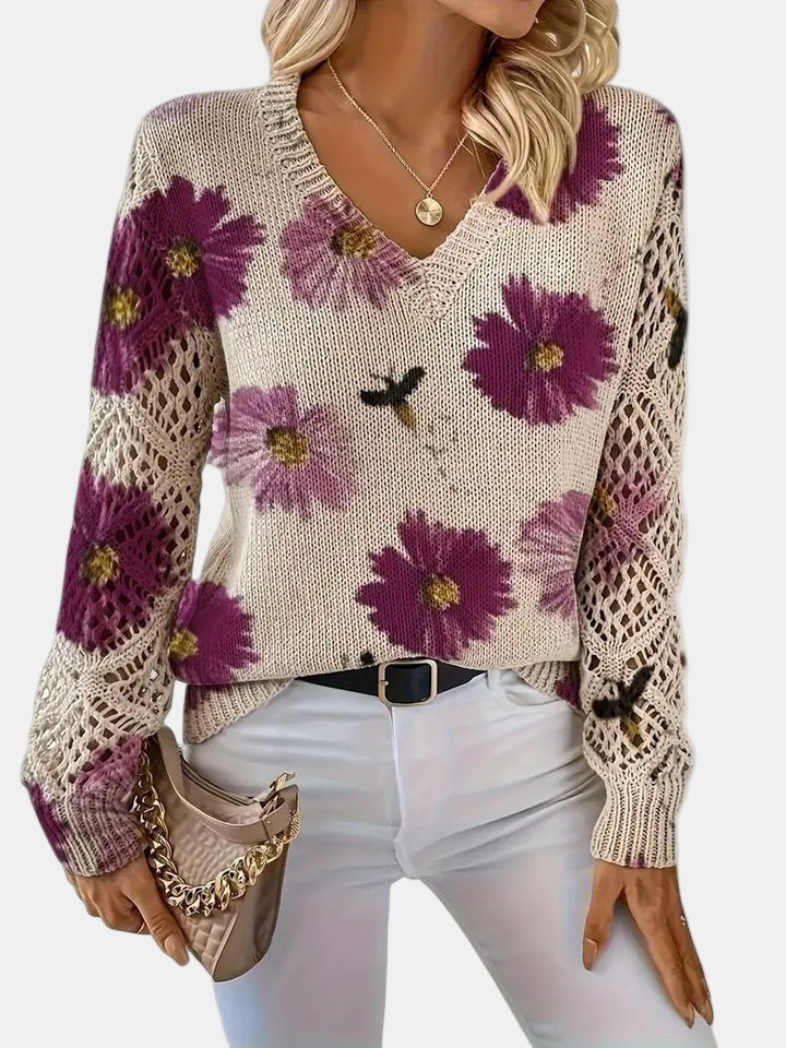 Floral v-neck jumper