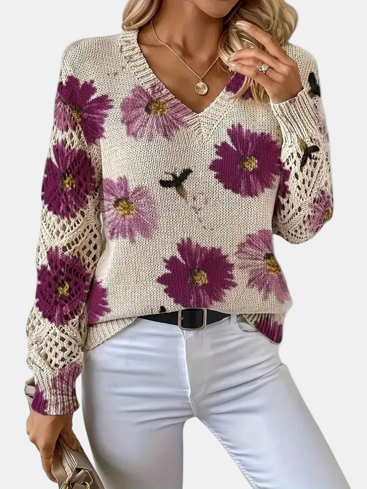 Floral v-neck jumper