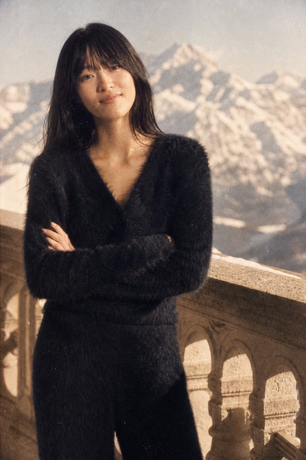 Fluffy v-neck button cardigan