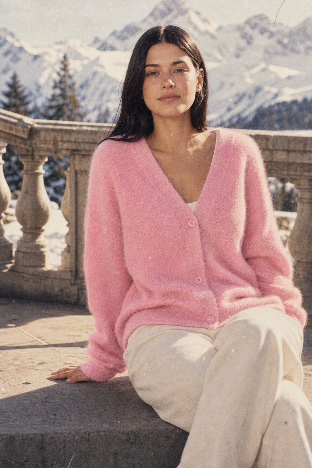 Fluffy v-neck button cardigan