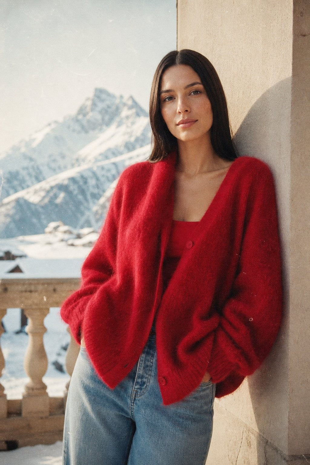 Fluffy v-neck button cardigan