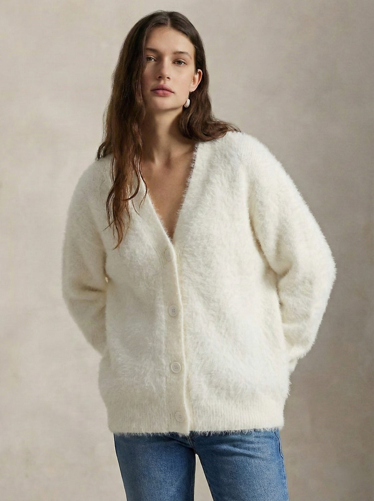 Snow Fur fluffy v-neck button cardigan