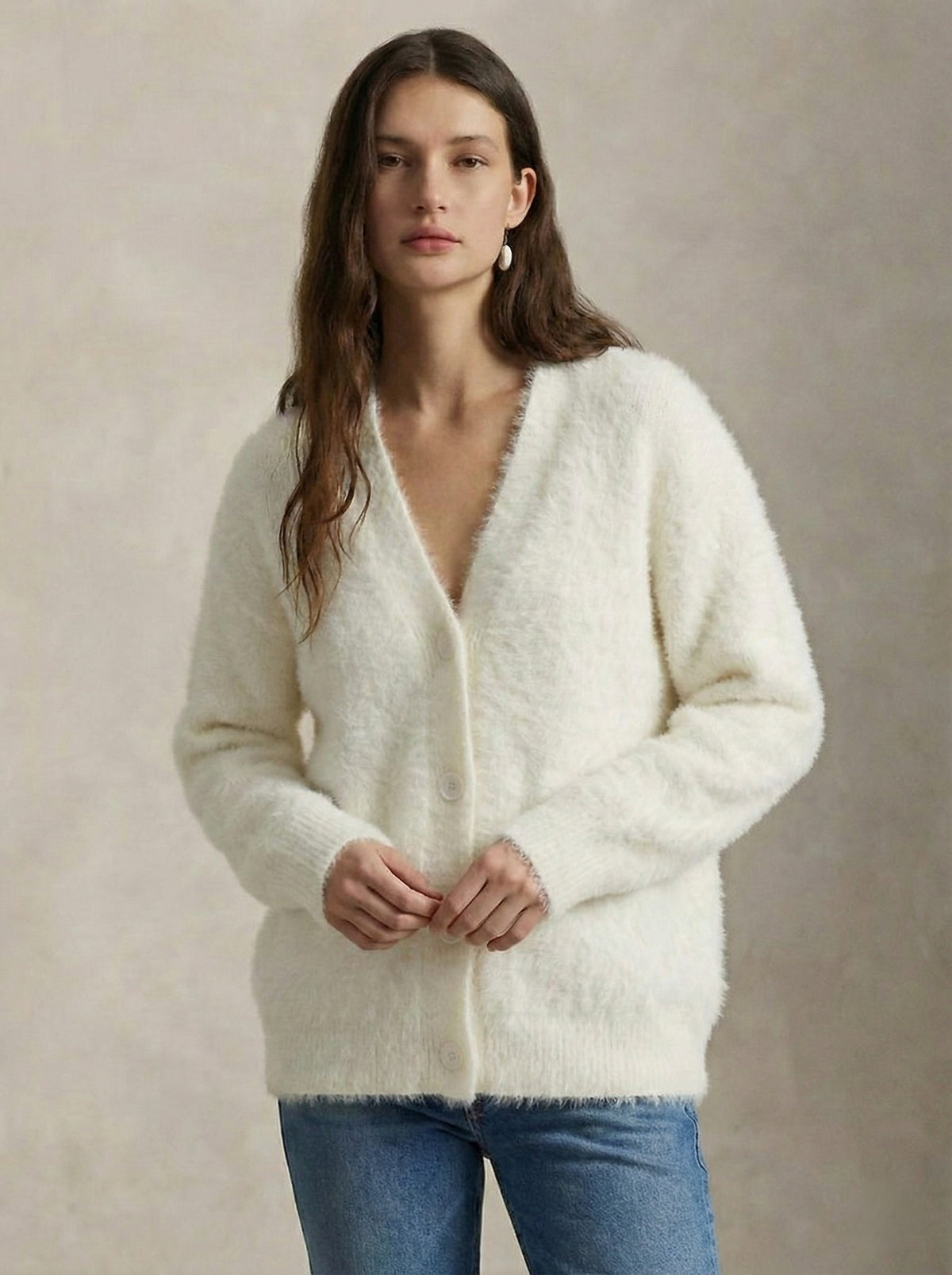 Fluffy v-neck button cardigan