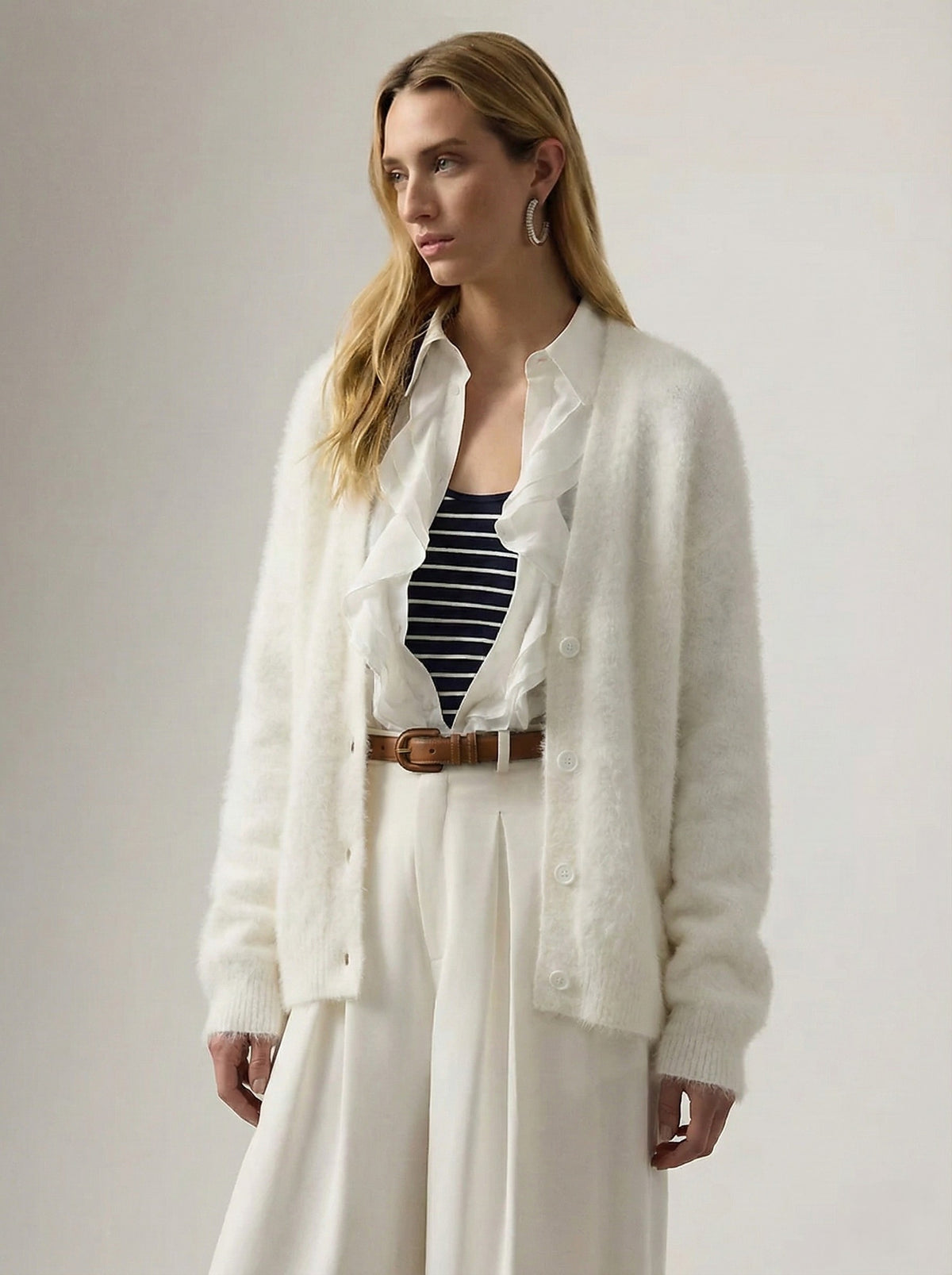 Fluffy v-neck button cardigan