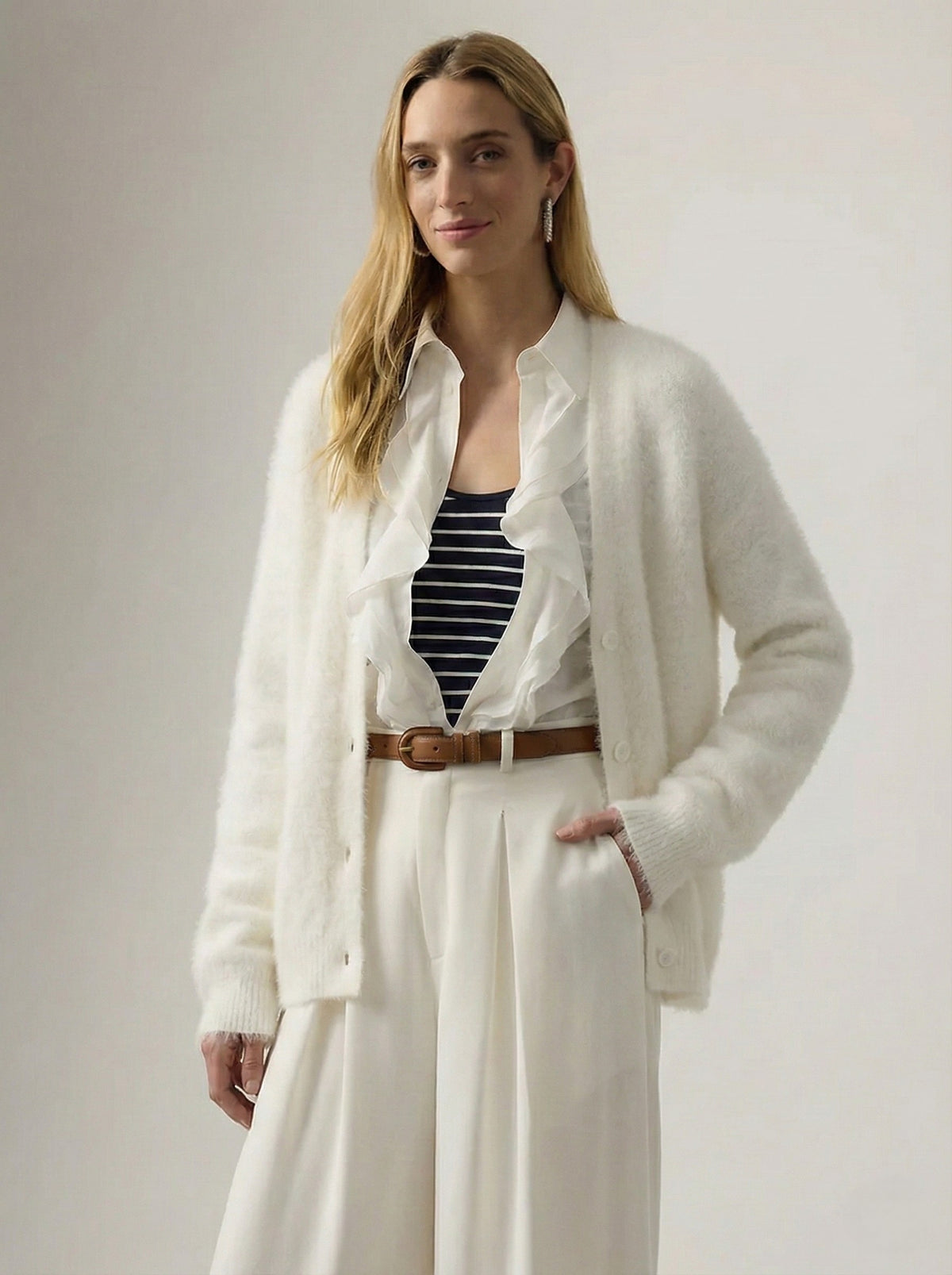 Fluffy v-neck button cardigan