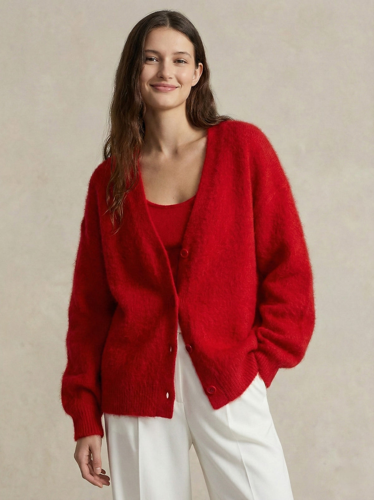 Fluffy v-neck button cardigan