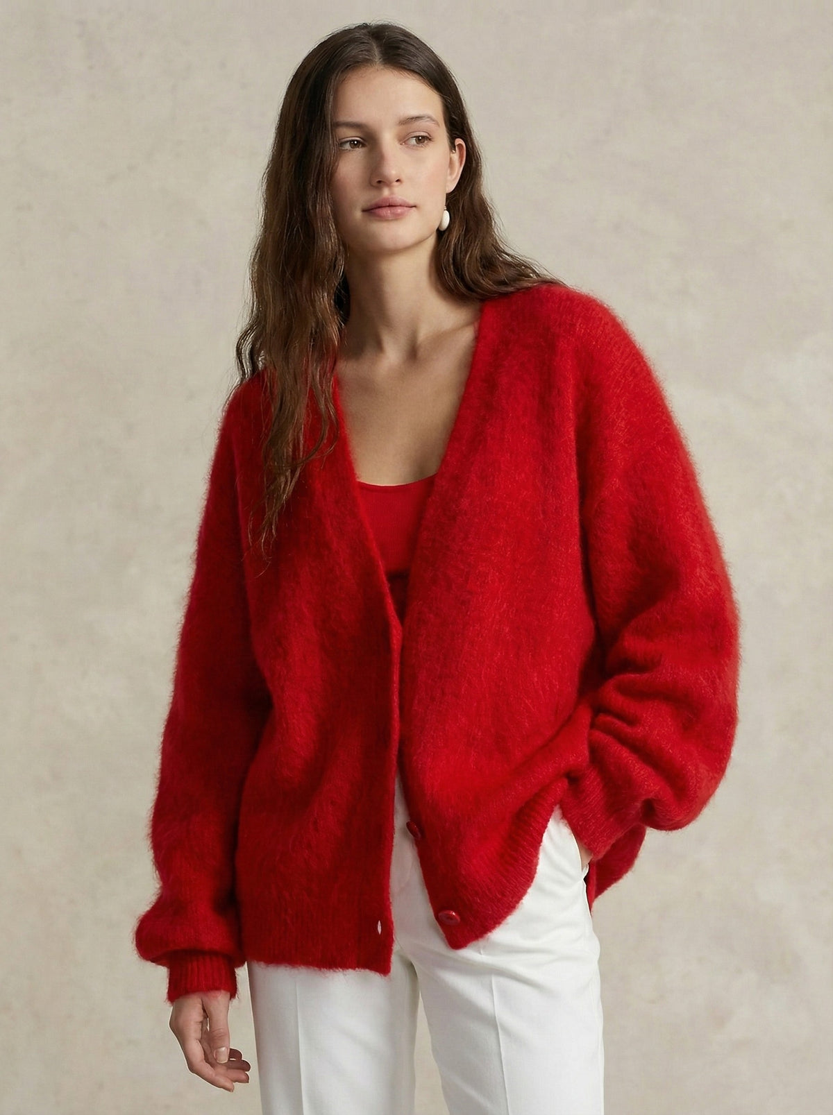 Fluffy v-neck button cardigan