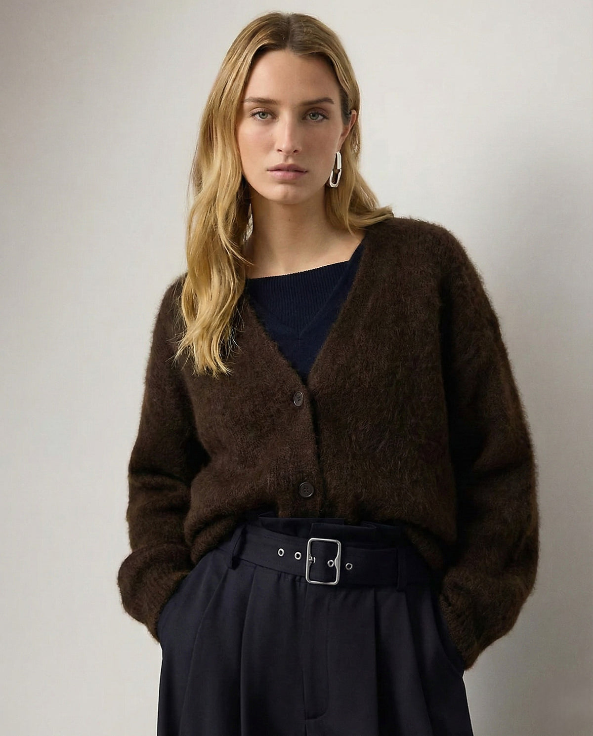 Fluffy v-neck button cardigan