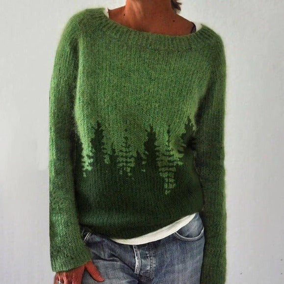 Dark Green forest motif knit jumper