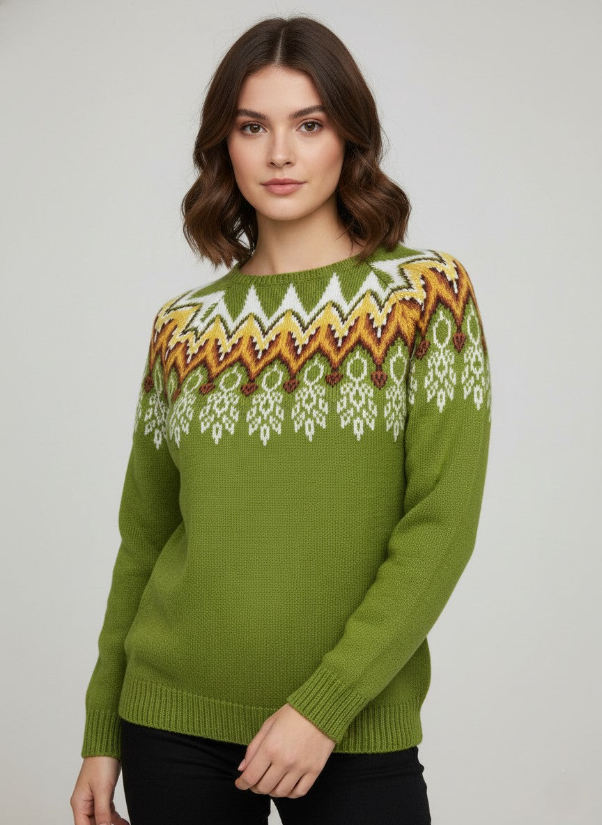 Olive Green forest motif knit jumper