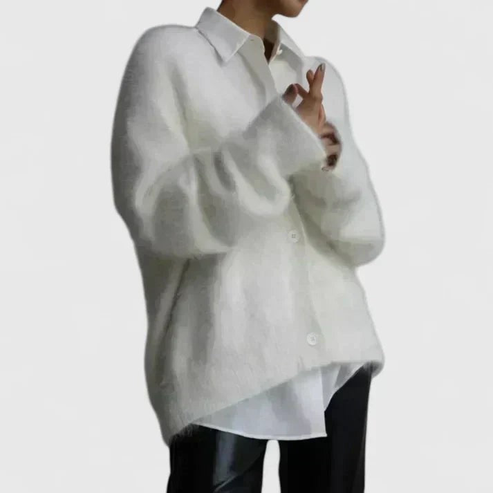 White fuzzy v-neck cardigan
