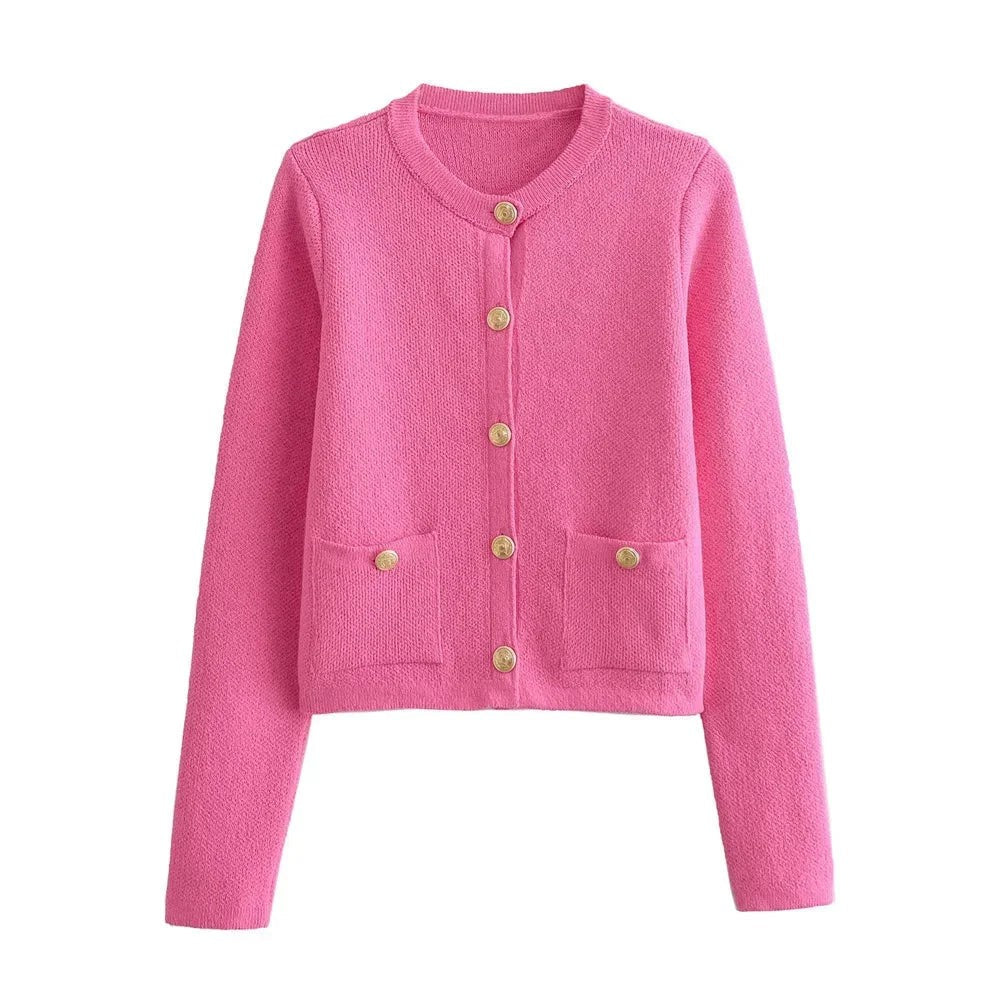 Pink gold button knit cardigan