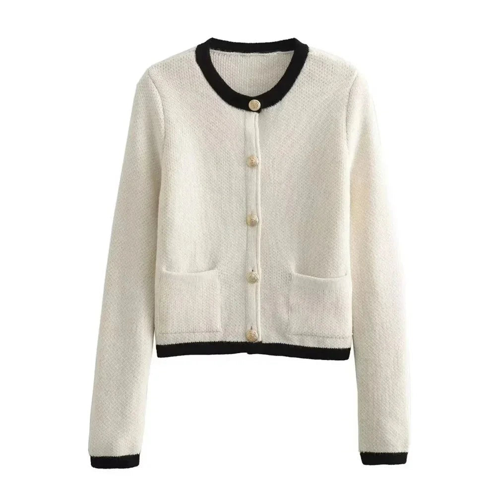 Beige gold button knit cardigan