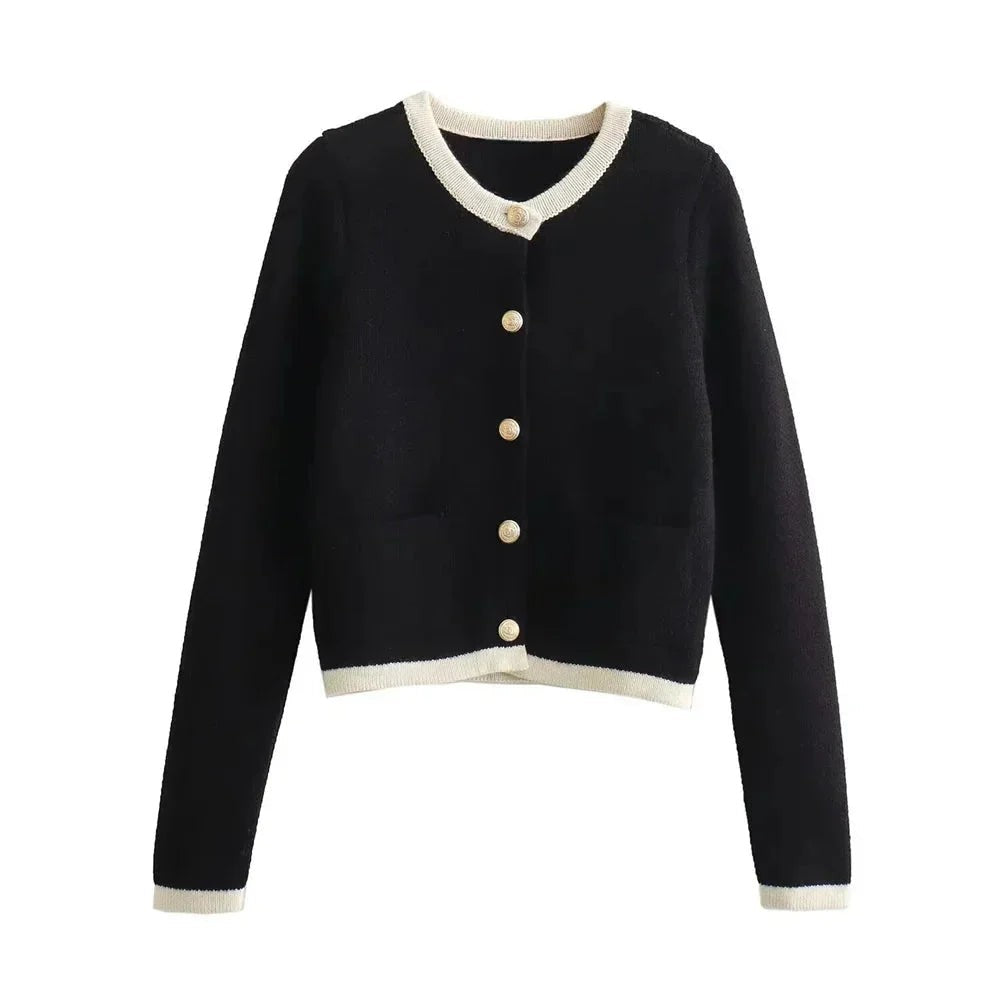 Black gold button knit cardigan