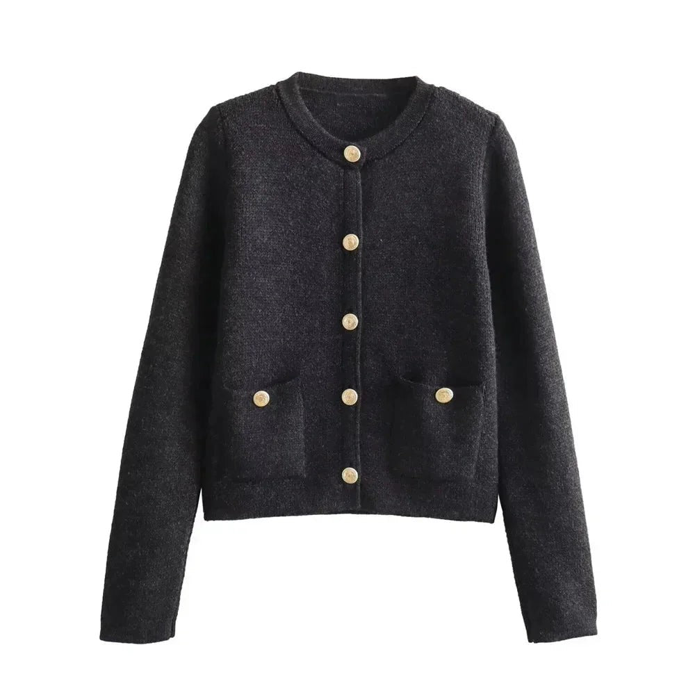 Charcoal Gray gold button knit cardigan
