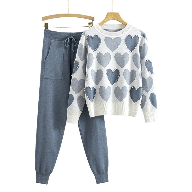 Heart knit jumper and jogger set