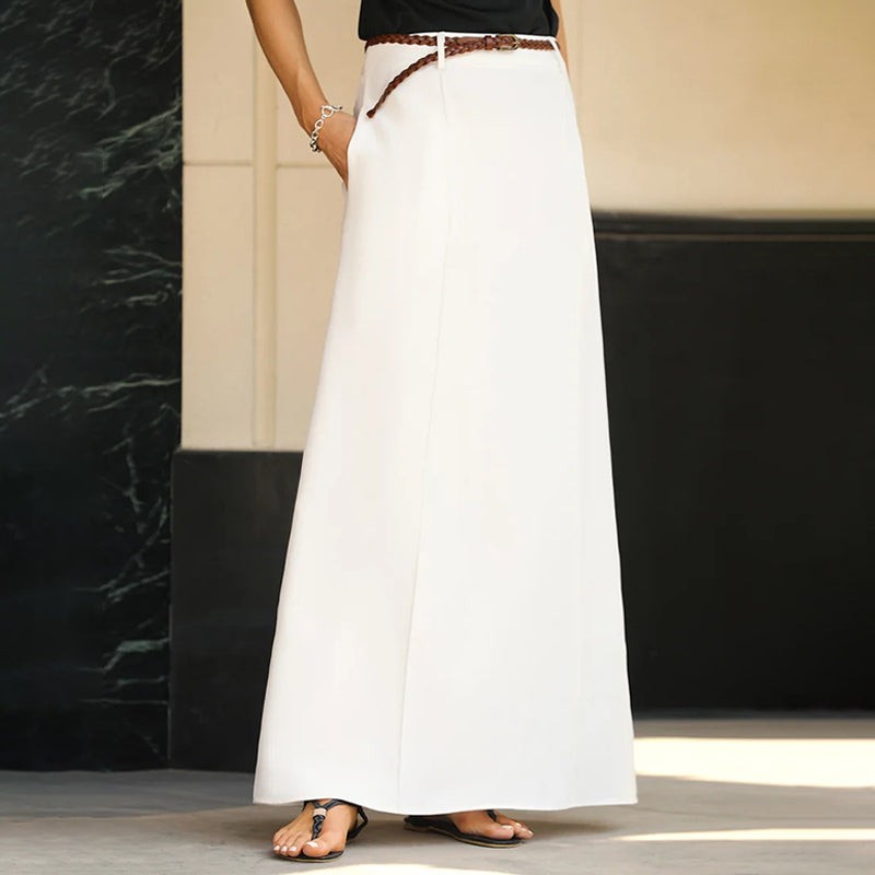 White high waisted a-line maxi skirt