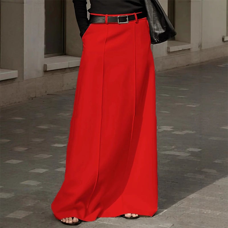 Red high waisted a-line maxi skirt