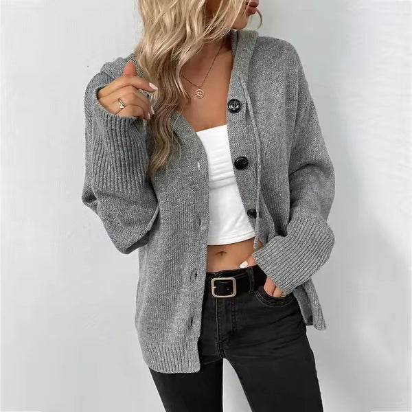 Gray hooded button-down cardigan