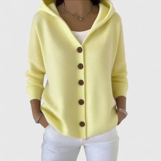 Yellow hooded button-front cardigan