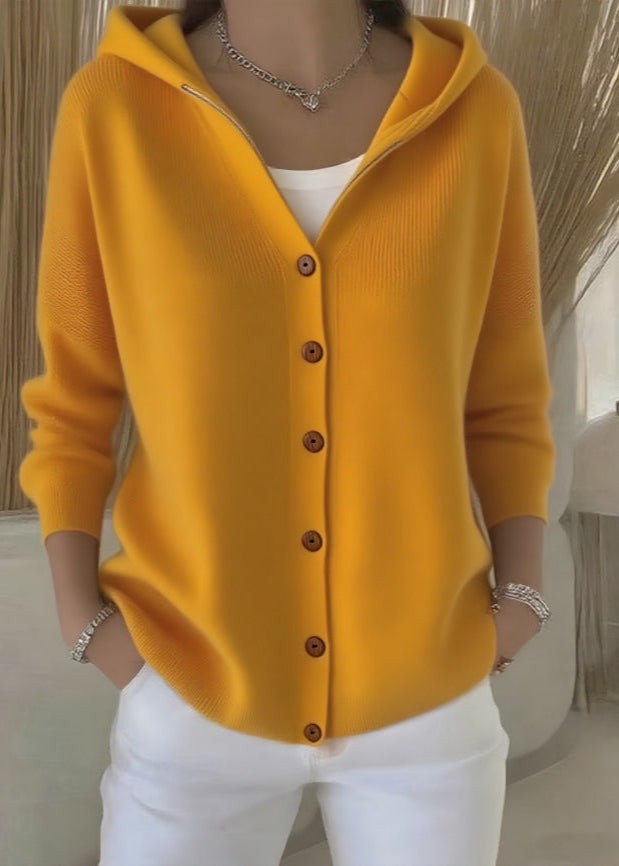 Mustard hooded button knit cardigan