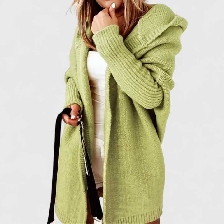 Green hooded oversized cardigan