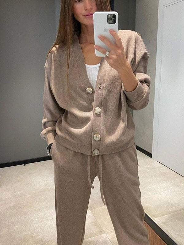 Knit cardigan and trouser co-ord