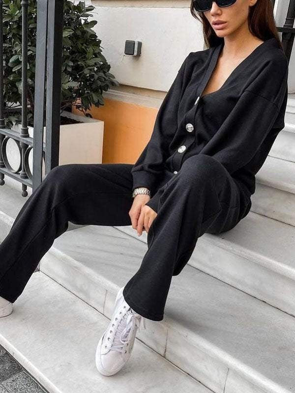 Knit cardigan and trouser co-ord