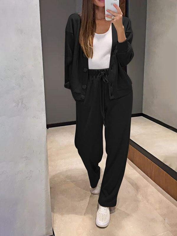 Knit cardigan and trouser co-ord