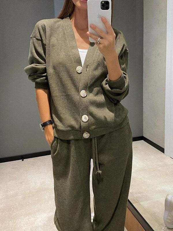 Knit cardigan and trouser co-ord