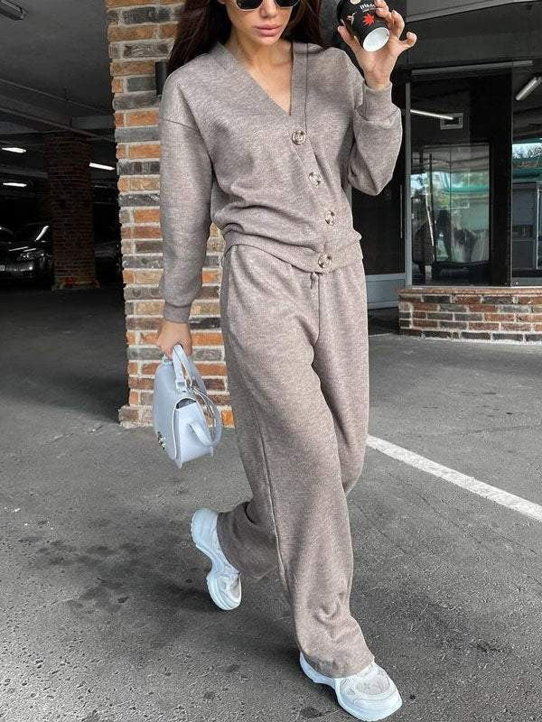 Knit cardigan and trouser co-ord