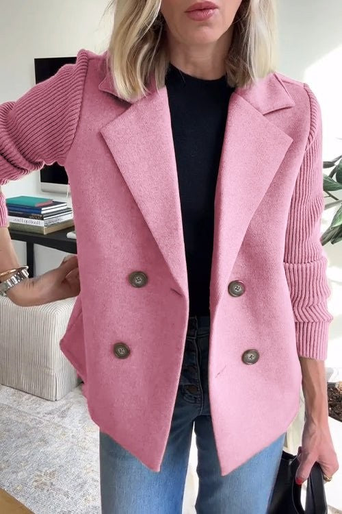 Pink knit-sleeve tailored blazer
