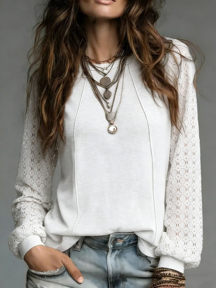 White lace sleeve knit top